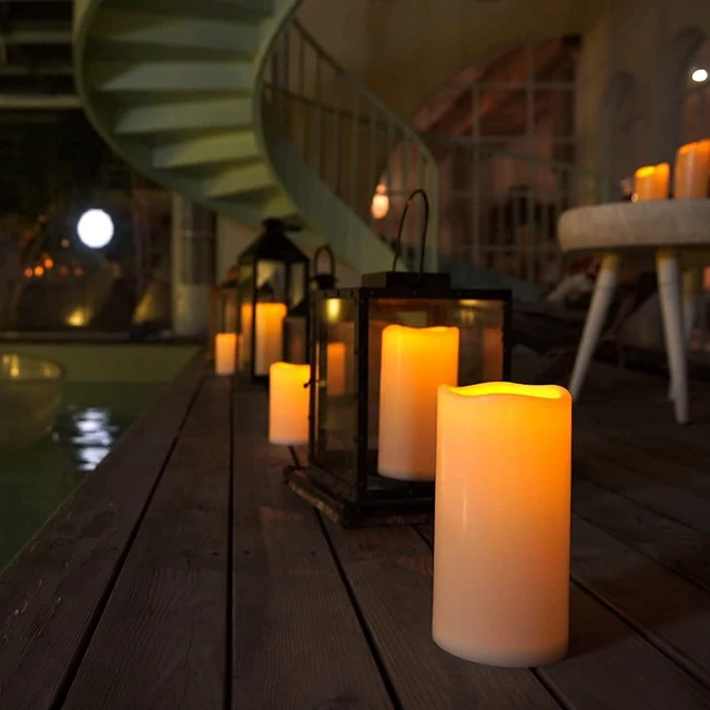 Alt view image 4 of 7 - 6" 8" 10" x 4" Waterproof Outdoor Flameless Candles, Battery Operated Flickering LED Pillar Candles with Remote and Timers for Indoor, Plastic, Ivory White