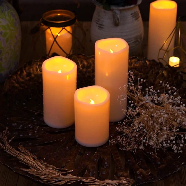 Alt view image 5 of 7 - 6" 8" 10" x 4" Waterproof Outdoor Flameless Candles, Battery Operated Flickering LED Pillar Candles with Remote and Timers for Indoor, Plastic, Ivory White