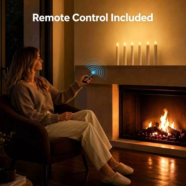 Alt view image 3 of 7 - Taper Candle Battery Operated, 6.7 Inch, Ivory, Set of 6 | Flameless Taper Candles with Remote, with Flickering 3D Flame, led candles Safe for Wedding Home Christmas