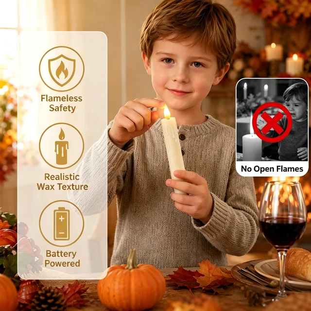 Alt view image 2 of 7 - Taper Candle Battery Operated, 6.7 Inch, Ivory, Set of 6 | Flameless Taper Candles with Remote, with Flickering 3D Flame, led candles Safe for Wedding Home Christmas
