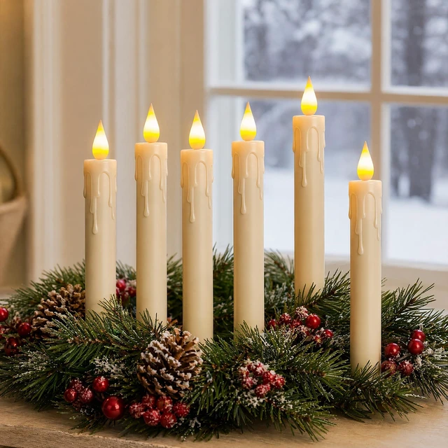Alt view image 7 of 7 - Taper Candle Battery Operated, 6.7 Inch, Ivory, Set of 6 | Flameless Taper Candles with Remote, with Flickering 3D Flame, led candles Safe for Wedding Home Christmas