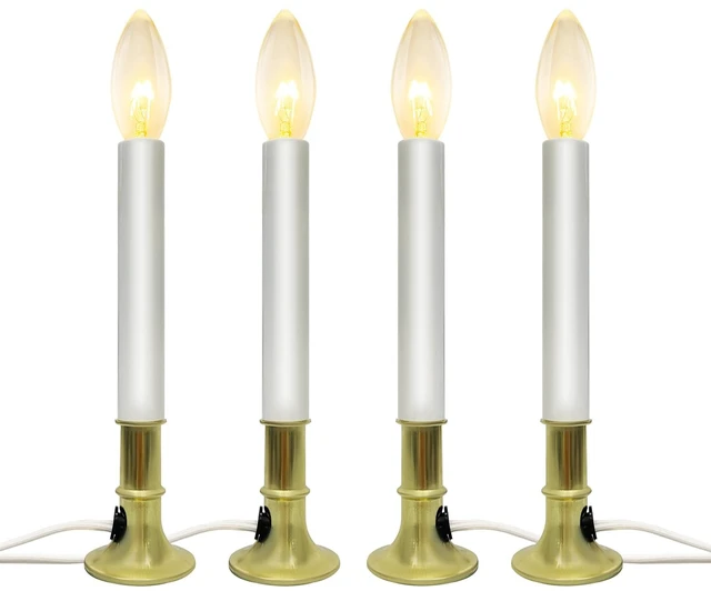 Main image of 4 Pack Christmas Electric Window Candles with Dusk-to-Dawn Auto Sensor, Turns On in Dark, Off in Light, Plug in Electric Candle for Christmas Window Home Table Decor, 7W C26 Clear Bulb, Gold Base