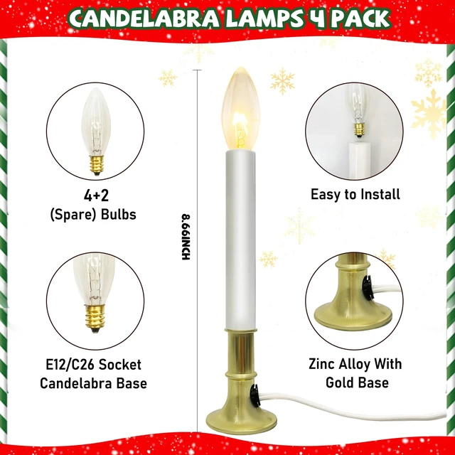Alt view image 2 of 7 - 4 Pack Christmas Electric Window Candles with Dusk-to-Dawn Auto Sensor, Turns On in Dark, Off in Light, Plug in Electric Candle for Christmas Window Home Table Decor, 7W C26 Clear Bulb, Gold Base