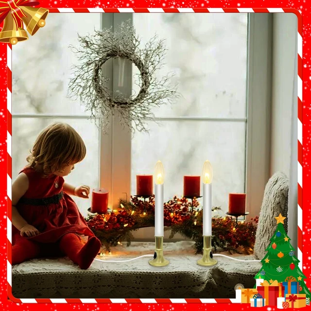 Alt view image 7 of 7 - 4 Pack Christmas Electric Window Candles with Dusk-to-Dawn Auto Sensor, Turns On in Dark, Off in Light, Plug in Electric Candle for Christmas Window Home Table Decor, 7W C26 Clear Bulb, Gold Base