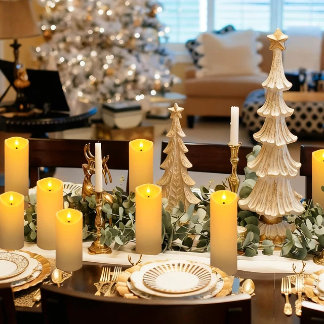 Alt view image 3 of 7 - 24 Pack Christmas Decoration Flickering Flameless Candles, Battery Operated Candles,LED Candles for Home Decor,Wedding,Halloween,Birthday,Valentine'sDay (D2.2 xH 5" 6" 7" Ivory)