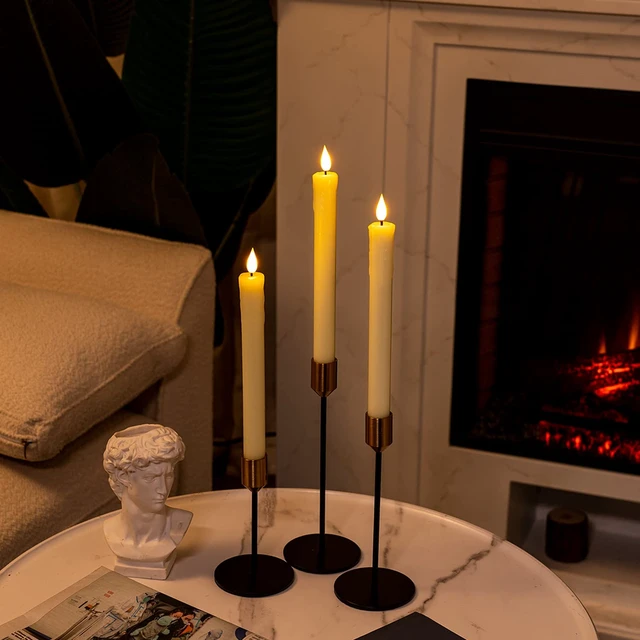 Alt view image 3 of 7 - 24 Pcs Real Wax Flameless Taper Candles with Remote Timer and Dimmer, Battery Operated Candlesticks with Flickering Light, Ivory Window Candles, 9.6 Inches for Wedding Home Decor