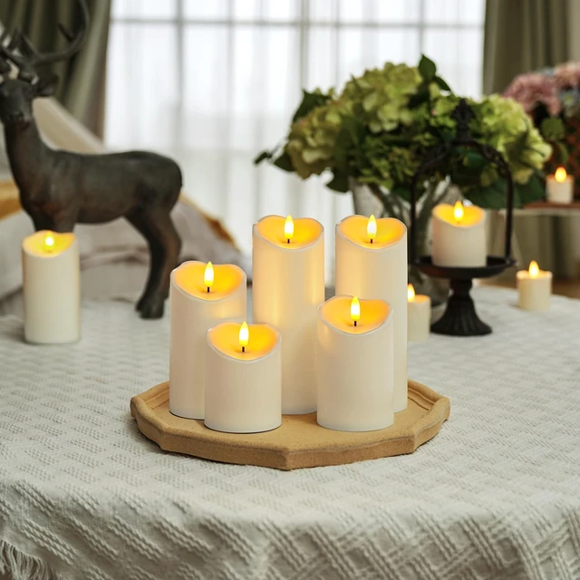 Alt view image 2 of 7 - Outdoor Waterproof Flameless Candles, LED Candles, Battery Operated Candles with Remote and Timers, Electric Fake Plastic Pillar Candles, Ivory White, D3 H4 5" 6" 8" 8", Set of 5