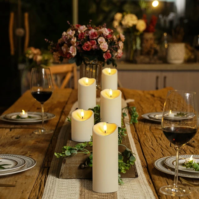 Alt view image 3 of 7 - Outdoor Waterproof Flameless Candles, LED Candles, Battery Operated Candles with Remote and Timers, Electric Fake Plastic Pillar Candles, Ivory White, D3 H4 5" 6" 8" 8", Set of 5
