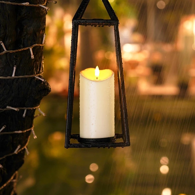 Alt view image 5 of 7 - Outdoor Waterproof Flameless Candles, LED Candles, Battery Operated Candles with Remote and Timers, Electric Fake Plastic Pillar Candles, Ivory White, D3 H4 5" 6" 8" 8", Set of 5