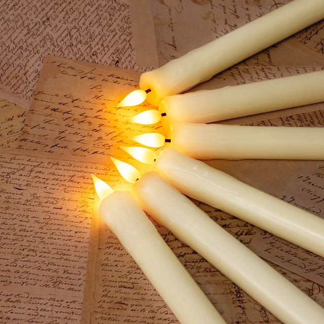 Alt view image 5 of 7 - 24 Pcs Real Wax Flameless Taper Candles with Remote Timer and Dimmer, Battery Operated Candlesticks with Flickering Light, Ivory Window Candles, 9.6 Inches for Wedding Home Decor