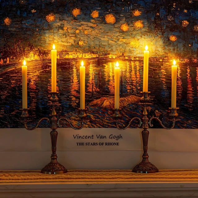 Alt view image 4 of 7 - 24 Pcs Real Wax Flameless Taper Candles with Remote Timer and Dimmer, Battery Operated Candlesticks with Flickering Light, Ivory Window Candles, 9.6 Inches for Wedding Home Decor