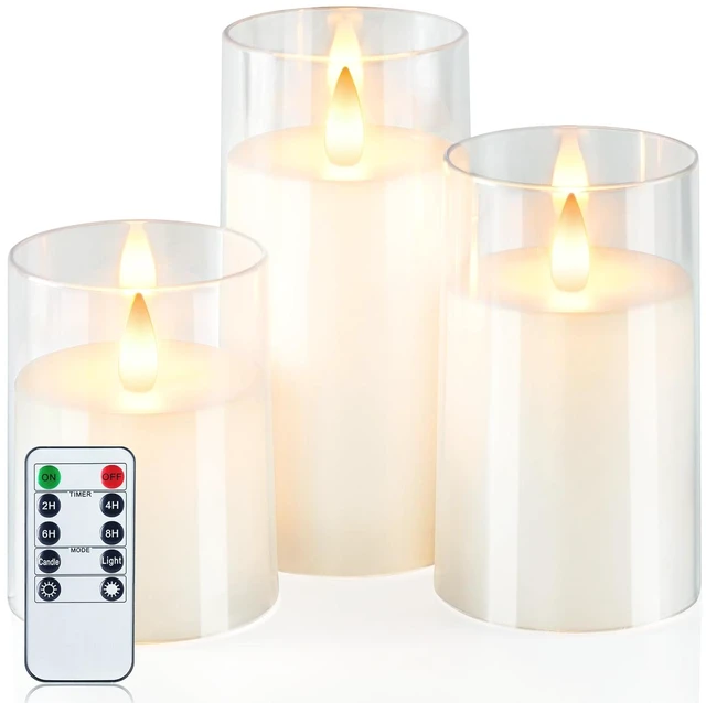 Main image of Realistic Flickering Flameless Candles with Remote Control & Timer | LED Fake Electric Pillar Candles Battery Operated for Home, Datting, Christmas Decor, White, Set of 3