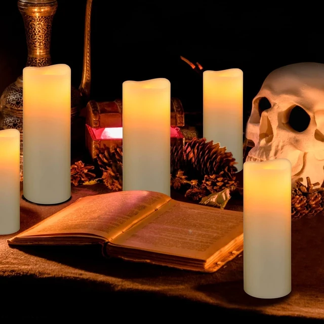 Alt view image 2 of 7 - Flameless Battery Operated LED Pillar Candles with Remote control 9pack | D2.2''*H4" 5" 6" 7" 8" 9" Set of 9 Ivory Real Wax Electric fake Candle with 10-Key for wedding, Christmas, home decoration