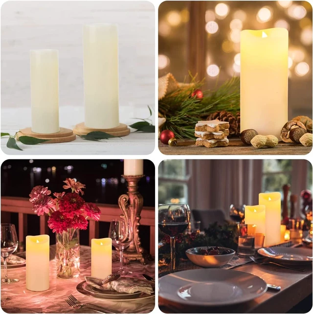 Alt view image 3 of 7 - Flameless Battery Operated LED Pillar Candles with Remote control 9pack | D2.2''*H4" 5" 6" 7" 8" 9" Set of 9 Ivory Real Wax Electric fake Candle with 10-Key for wedding, Christmas, home decoration