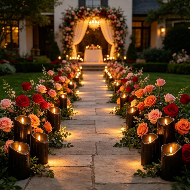 Alt view image 3 of 7 - 9 Pcs Flickering Flameless LED Pillar Candles, (D 3" x H 3" 4" 5" 6" 7") Battery Operated with Remote Plastic Wax Drip Fake Candles for Home Wedding Holiday Decor,Black