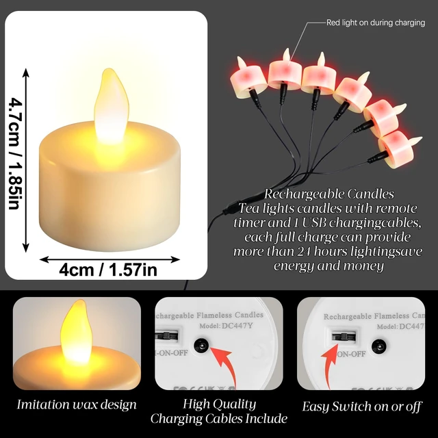 Alt view image 2 of 6 - Rechargeable Tea Lights with Remote, Led Candles Flickering Flameless12Pack | Tealights Candles, Battery Operated Candles for Home Restaurant Hotel Party Halloween Decorations