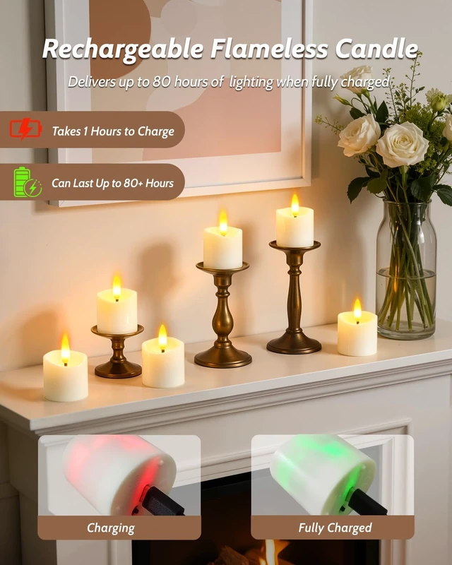 Alt view image 4 of 7 - 12 Pack Small Rechargeable Flameless Candles with Remote Timer | 1.5"x2" LED Tea Lights Votive Fake Candles Flickering Mini Candles Battery Operated for Halloween Wedding Party Home Decor