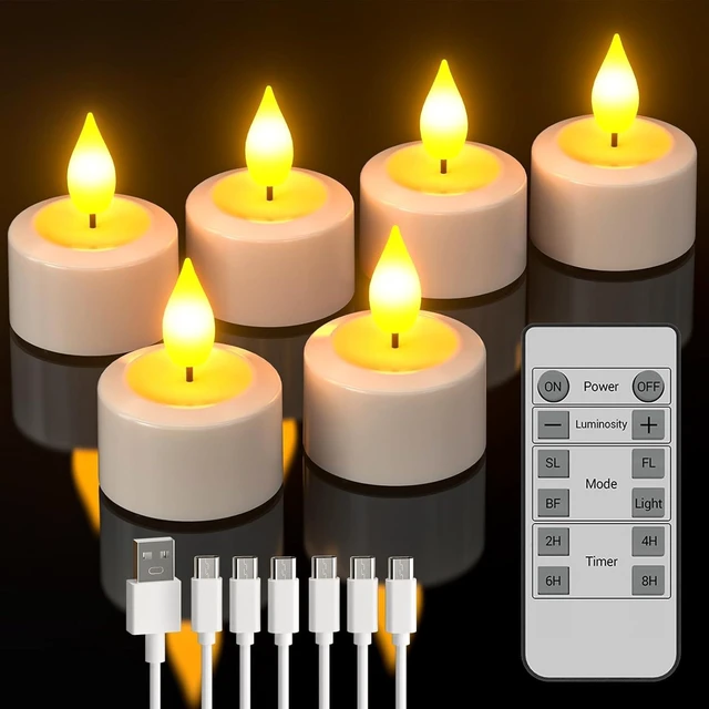 Main image of Rechargeable Tea Lights with Remote, 6pcs LED Electric Flameless Flickering Candles with Timer & USB Cable for Home Lantern Table Party Bedroom Holiday Decorations, No Battery Needed