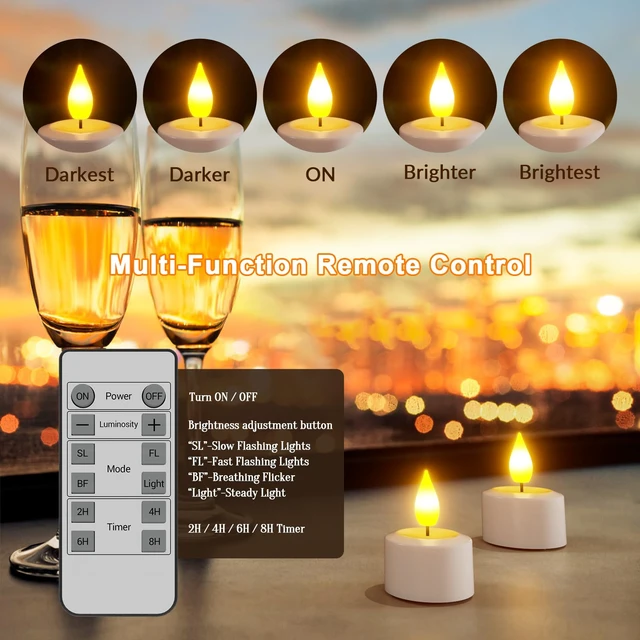 Alt view image 5 of 7 - Rechargeable Tea Lights with Remote, 6pcs LED Electric Flameless Flickering Candles with Timer & USB Cable for Home Lantern Table Party Bedroom Holiday Decorations, No Battery Needed