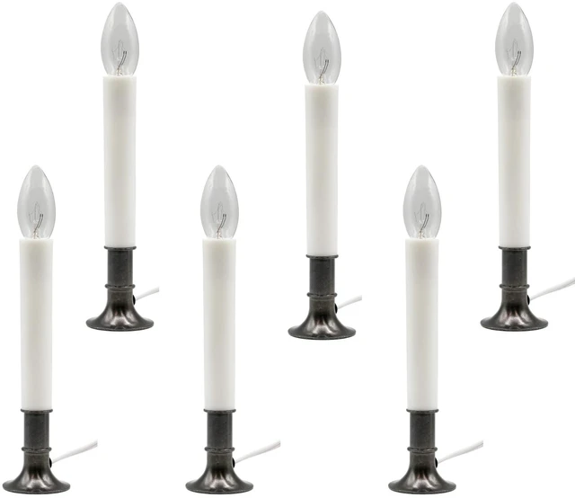 Main image of Electric Window Candle Lamps with Pewter Plated Base & Dusk-to-Dawn Sensor | Ideal for Home Decor & Special Occasions | 6 Pack