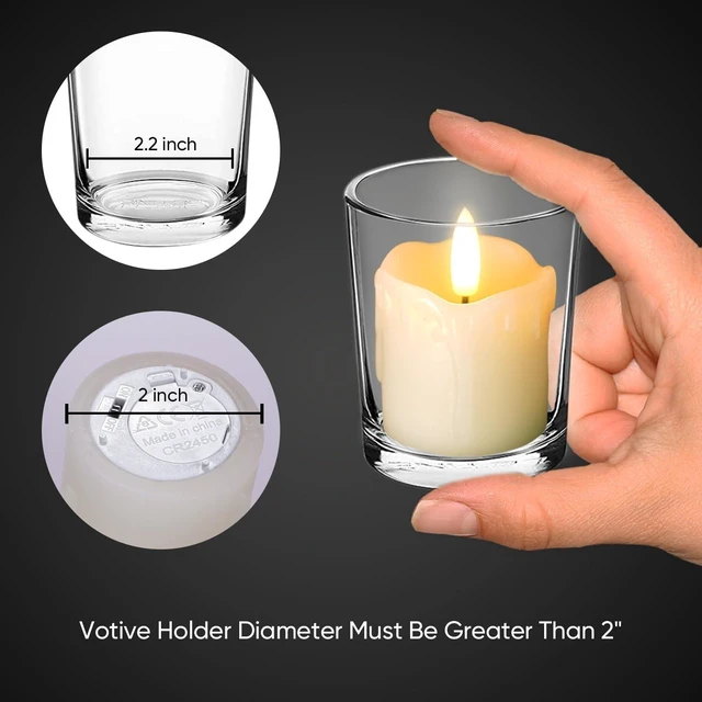 Alt view image 3 of 7 - 2"x2" Real Wax Flameless LED Votive Candles, 6H Timer, 6 Pack | 400+ Hrs battery life, warm white glow, realistic flickering flame, auto 6H on/18H off cycle timer, for wedding & party decor