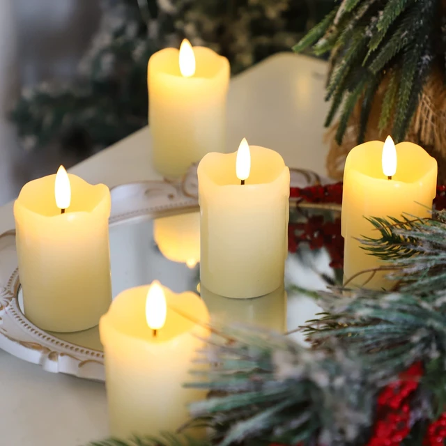 Alt view image 2 of 7 - Flameless Votive Candles Battery Operated with Remote and Timer, Pack of 6 (D:2" X H:3") LED Ivory White Long Lasting Flickering Wax Candles with Realistic 3D Flame