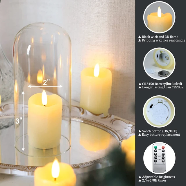 Alt view image 5 of 7 - Flameless Votive Candles Battery Operated with Remote and Timer, Pack of 6 (D:2" X H:3") LED Ivory White Long Lasting Flickering Wax Candles with Realistic 3D Flame