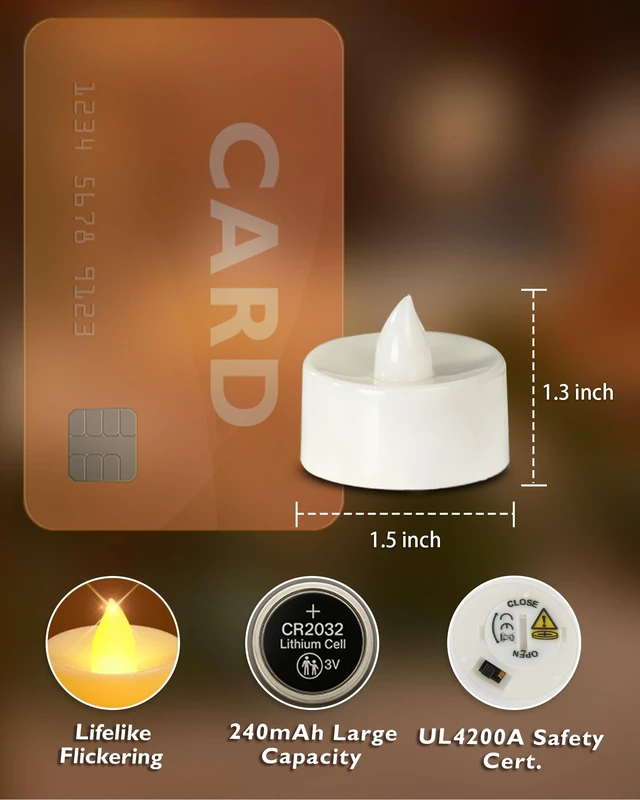 Alt view image 2 of 7 - 24-Pack Flameless Tea Lights Candles Battery Operated, 200+ Hours | Flickering LED Tealights for Halloween Parties, Rustic Fall Weddings, Fireplace Mantels, Prayer Altars and Christmas Villages