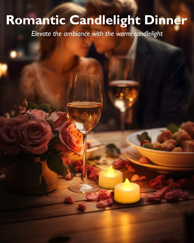 Alt view image 7 of 7 - 24-Pack Flameless Tea Lights Candles Battery Operated, 200+ Hours | Flickering LED Tealights for Halloween Parties, Rustic Fall Weddings, Fireplace Mantels, Prayer Altars and Christmas Villages