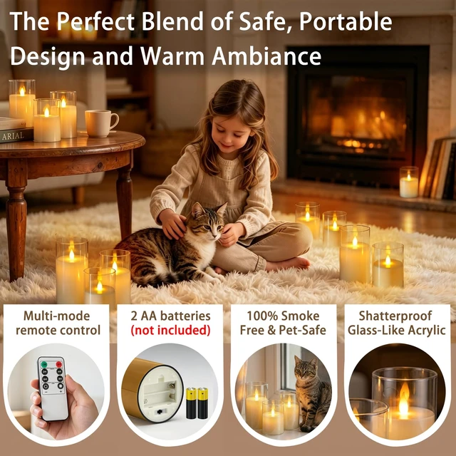 Alt view image 5 of 7 - Flameless Candles with Remote, Set of 6 LED Pillar Candles (3" D x 4" 5" 6" H), Realistic Climbing Flame Battery Powered Candles for Home Wedding Christmas (Clear Shell Ivory)