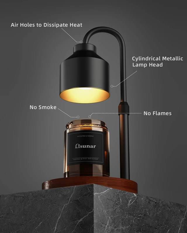 Alt view image 2 of 7 - Electric Candle Warmer Lamp Black, Candle Lamp Warmer with Timer, Wax Warmer Lamp for Jar Candles, Adjustable Height Candle Light Warmer with 2 Bulbs