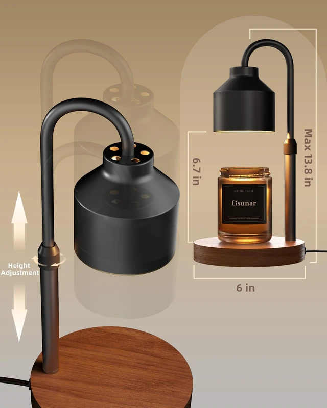 Alt view image 3 of 7 - Electric Candle Warmer Lamp Black, Candle Lamp Warmer with Timer, Wax Warmer Lamp for Jar Candles, Adjustable Height Candle Light Warmer with 2 Bulbs