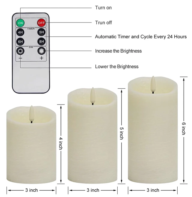 Alt view image 5 of 7 - Flameless Candles with Remote, Battery Candles Flickering | Real Wax LED Fake Candles Battery Operated with Timer for Home Decor Fall Wedding Halloween Chirstmas Decoration, Set of 3