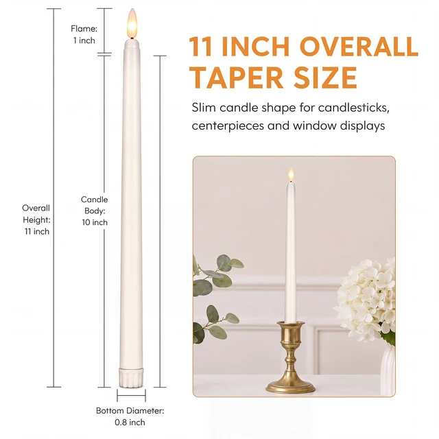 Alt view image 2 of 7 - 36 Pcs Flameless Taper Candles Battery Operated,Ivory | 11" Tapered LED Lights for Window Candle Holders, Flameless Decor for Birthday Wedding Church Party Celebrations