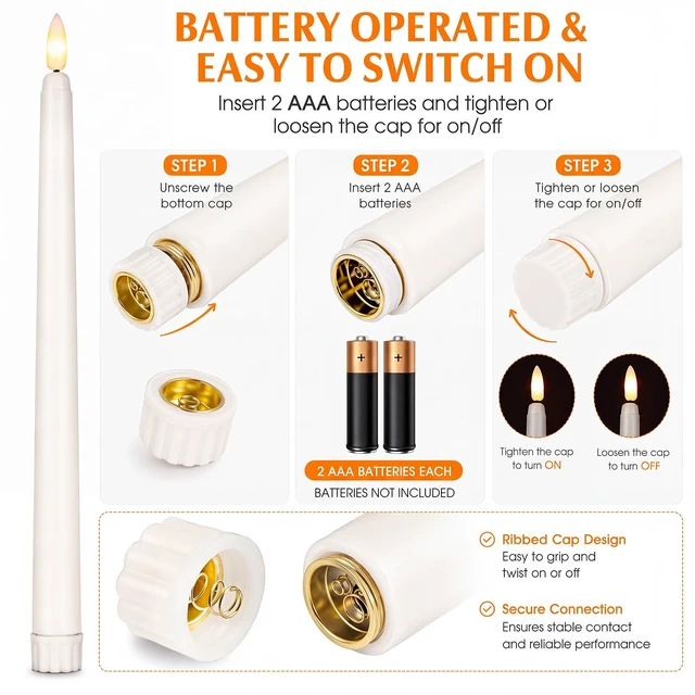 Alt view image 3 of 7 - 36 Pcs Flameless Taper Candles Battery Operated,Ivory | 11" Tapered LED Lights for Window Candle Holders, Flameless Decor for Birthday Wedding Church Party Celebrations