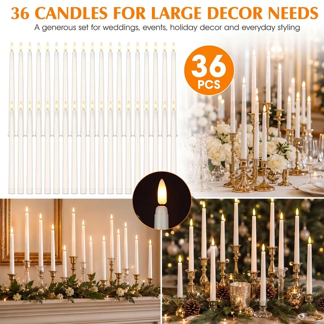Alt view image 5 of 7 - 36 Pcs Flameless Taper Candles Battery Operated,Ivory | 11" Tapered LED Lights for Window Candle Holders, Flameless Decor for Birthday Wedding Church Party Celebrations