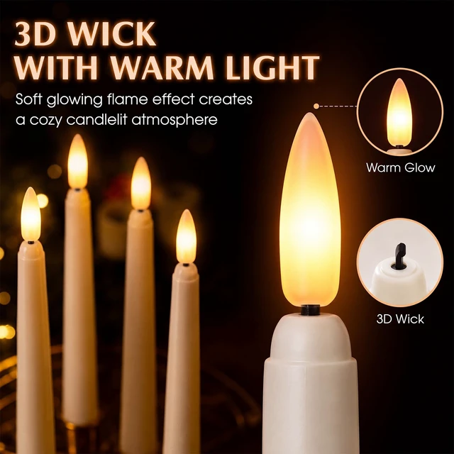 Alt view image 4 of 7 - 36 Pcs Flameless Taper Candles Battery Operated,Ivory | 11" Tapered LED Lights for Window Candle Holders, Flameless Decor for Birthday Wedding Church Party Celebrations