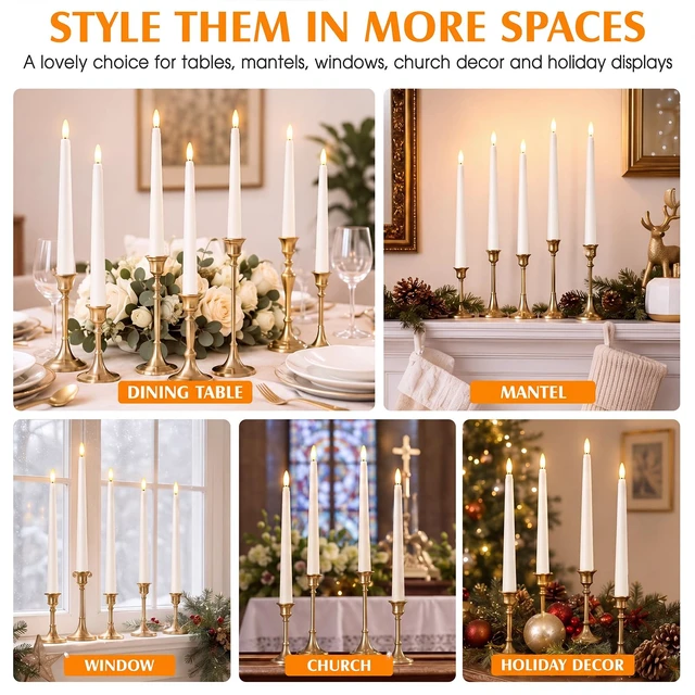 Alt view image 6 of 7 - 36 Pcs Flameless Taper Candles Battery Operated,Ivory | 11" Tapered LED Lights for Window Candle Holders, Flameless Decor for Birthday Wedding Church Party Celebrations