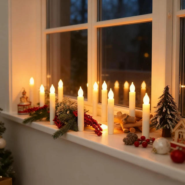 Alt view image 3 of 7 - 24 Packs Flameless Taper Candles Battery Operated Candlestickes Electric LED Candles Flickering Christmas Candlesticks Warm Yellow Light Party Home Decor H: 6 inches No Remote
