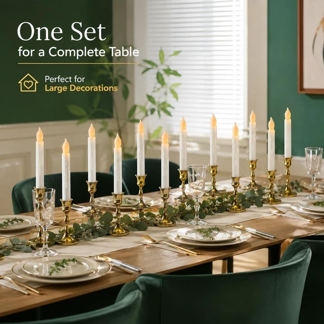 Alt view image 4 of 7 - 24 Packs Flameless Taper Candles Battery Operated Candlestickes Electric LED Candles Flickering Christmas Candlesticks Warm Yellow Light Party Home Decor H: 6 inches No Remote