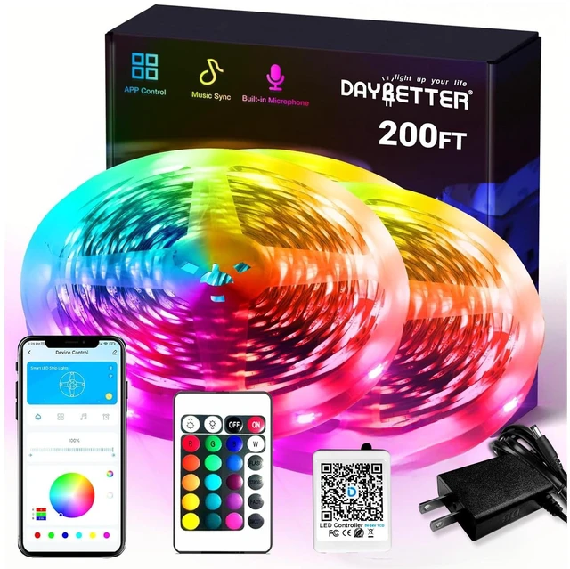Main image of Smart RGB Led Strip Lights, 200ft Led Lights for Bedroom with App Control, Multicolor Changing Led Light Strips Apply for Home Decor, Living Room, Kitchen, Home Party Decoration