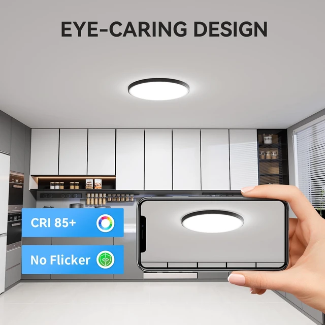 Alt view image 5 of 7 - 6Pack 3200lm LED Flush Mount Ceiling Light, Super Slim 12 inch LED Ceiling Light, 5000K LED Ceiling Light for Bedroom, Living Room, Dining Room (Black, Six Pack)
