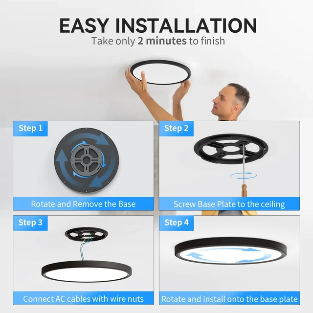 Alt view image 6 of 7 - 6Pack 3200lm LED Flush Mount Ceiling Light, Super Slim 12 inch LED Ceiling Light, 5000K LED Ceiling Light for Bedroom, Living Room, Dining Room (Black, Six Pack)
