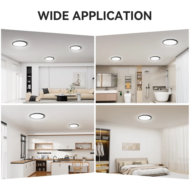 Alt view image 7 of 7 - 6Pack 3200lm LED Flush Mount Ceiling Light, Super Slim 12 inch LED Ceiling Light, 5000K LED Ceiling Light for Bedroom, Living Room, Dining Room (Black, Six Pack)