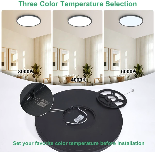 Alt view image 2 of 7 - 4PK 15.8 Inch LED Flush Mount Ceiling Light Fixture, 32W,3200LM,3000K/4000K/6000K CCT Selectable,0.67 inch Super Slim LED Ceiling Light for Bedroom,Hallway,Kitchen,Black