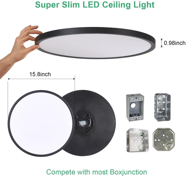 Alt view image 3 of 7 - 4PK 15.8 Inch LED Flush Mount Ceiling Light Fixture, 32W,3200LM,3000K/4000K/6000K CCT Selectable,0.67 inch Super Slim LED Ceiling Light for Bedroom,Hallway,Kitchen,Black