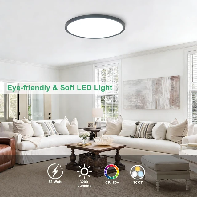 Alt view image 4 of 7 - 4PK 15.8 Inch LED Flush Mount Ceiling Light Fixture, 32W,3200LM,3000K/4000K/6000K CCT Selectable,0.67 inch Super Slim LED Ceiling Light for Bedroom,Hallway,Kitchen,Black
