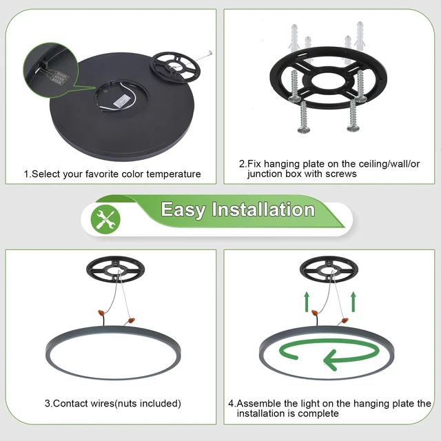 Alt view image 5 of 7 - 4PK 15.8 Inch LED Flush Mount Ceiling Light Fixture, 32W,3200LM,3000K/4000K/6000K CCT Selectable,0.67 inch Super Slim LED Ceiling Light for Bedroom,Hallway,Kitchen,Black