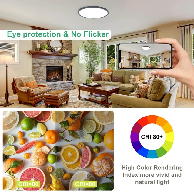 Alt view image 6 of 7 - 4PK 15.8 Inch LED Flush Mount Ceiling Light Fixture, 32W,3200LM,3000K/4000K/6000K CCT Selectable,0.67 inch Super Slim LED Ceiling Light for Bedroom,Hallway,Kitchen,Black