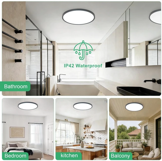 Alt view image 7 of 7 - 4PK 15.8 Inch LED Flush Mount Ceiling Light Fixture, 32W,3200LM,3000K/4000K/6000K CCT Selectable,0.67 inch Super Slim LED Ceiling Light for Bedroom,Hallway,Kitchen,Black